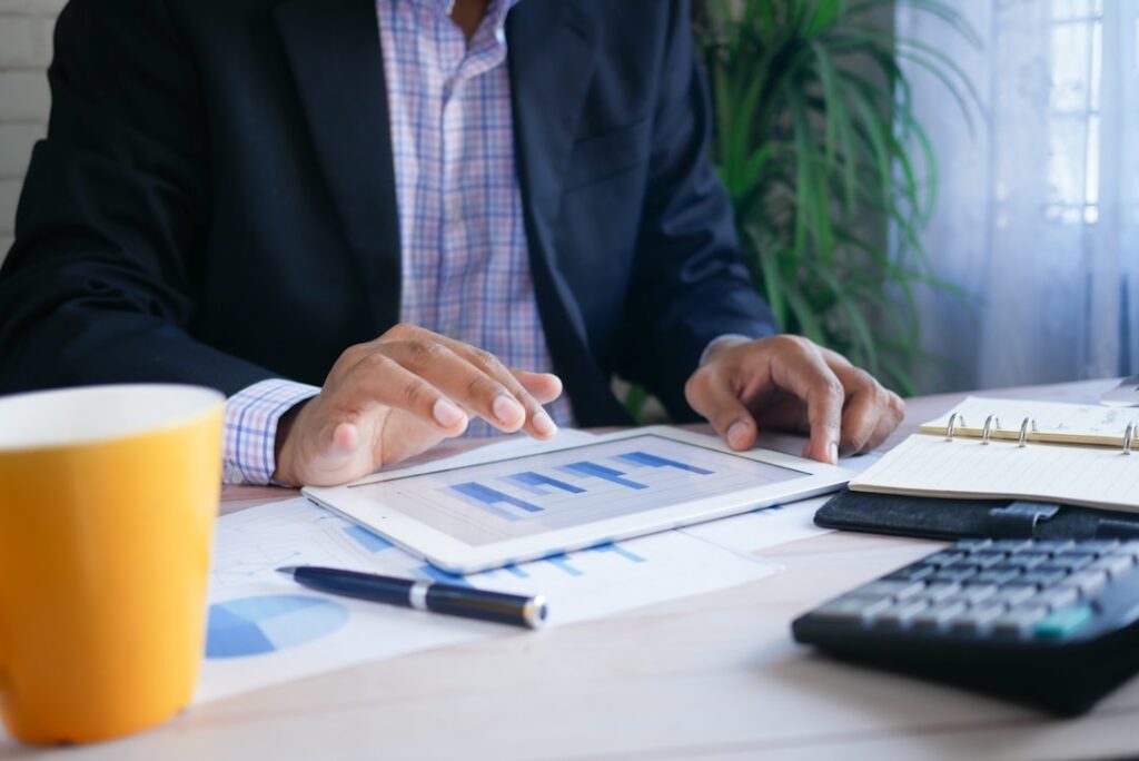 Businessman working on tablet