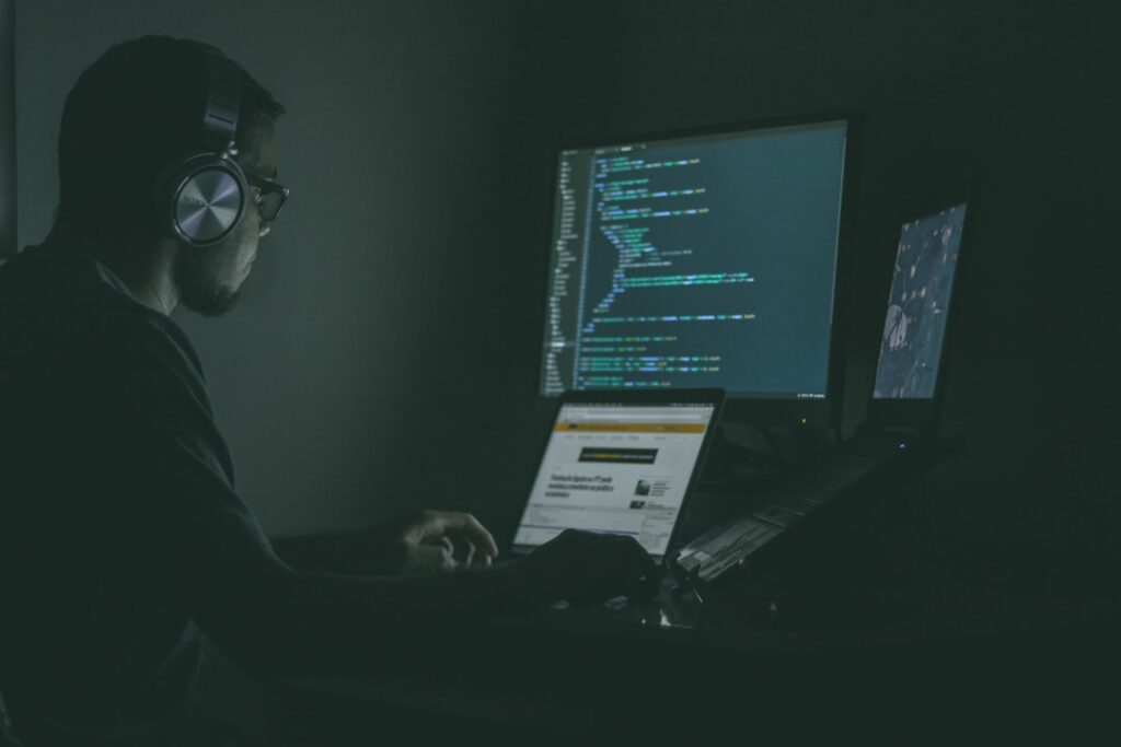 Man working at desktop workstation